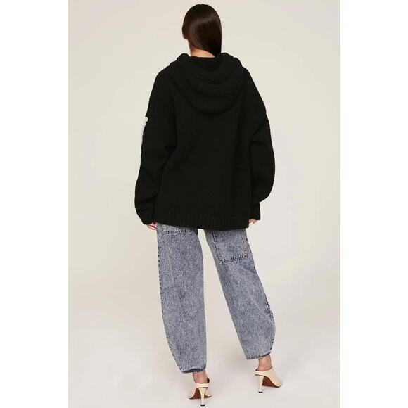 JW ANDERSON Women's Gothic Logo Chunky Knit Hoody Size XS In Black/Off White - Picture 3 of 11